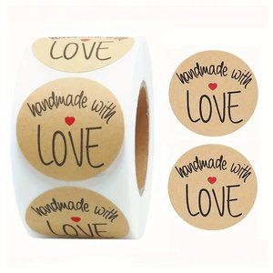 NEW 500pcs/roll Handmade With LOVE Stickers - Light Brown Kraft Labels